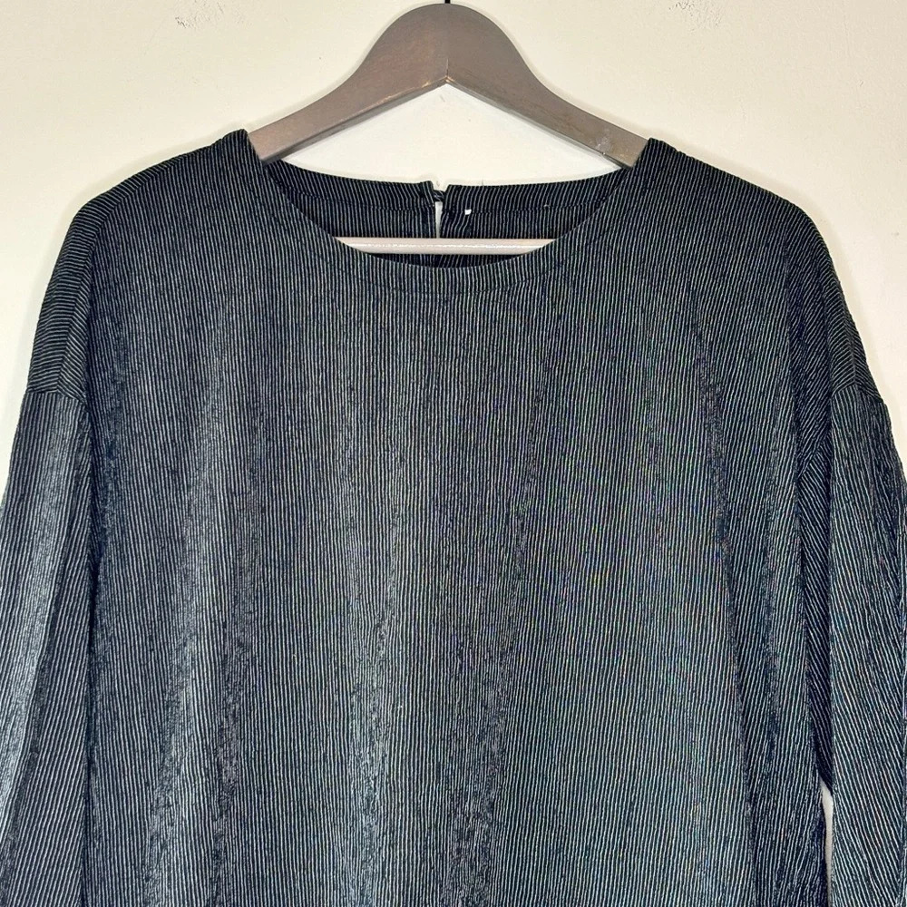 Eileen Fisher Black White Striped Pocketed 3/4‎ Sleeve Tunic Top Size M - Picture 2 of 9